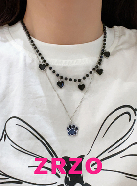 ZRZO黑色爱心猫爪项链