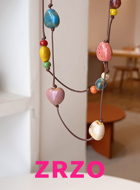 ZRZO双层彩色爱心陶瓷项链