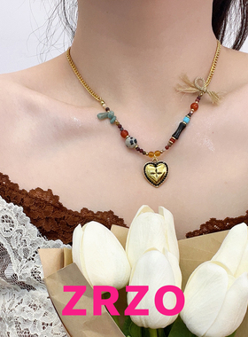 ZRZO复古风金色爱心项链