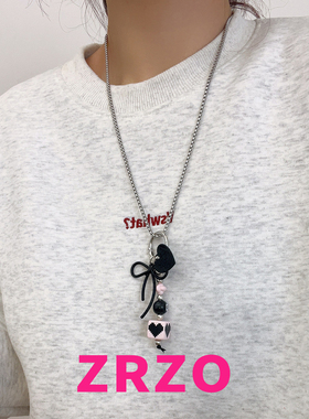 甜酷风黑色爱心蝴蝶结项链
