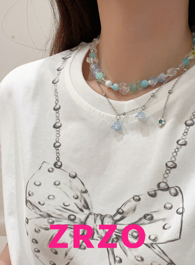 ZRZO蓝色花朵串珠项链