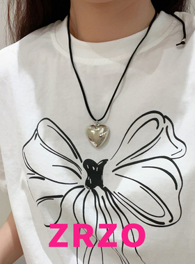 ZRZO银色爱心黑色编绳项链