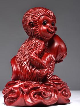 红花梨木雕猴子摆件三合十二生肖木头猴家居客厅办公室装饰工艺品