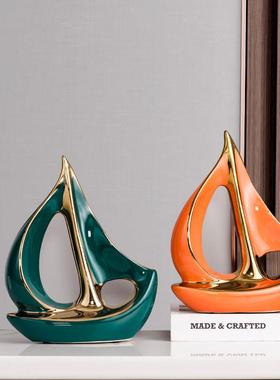 一帆风顺帆船摆件家居客厅酒柜电视柜装饰品桌面陶瓷摆饰乔迁送礼