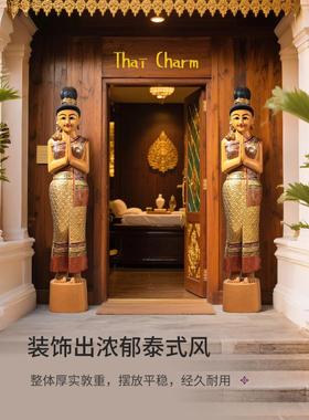 异丽东南亚风格木雕泰国餐厅迎宾女人偶软装饰品泰式风情木偶摆件
