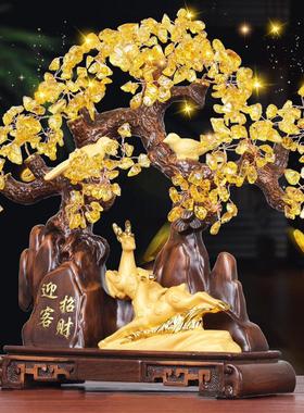 黄水晶发财树摇钱树招财对鹿摆件家居客厅酒柜装饰品乔迁新居礼品