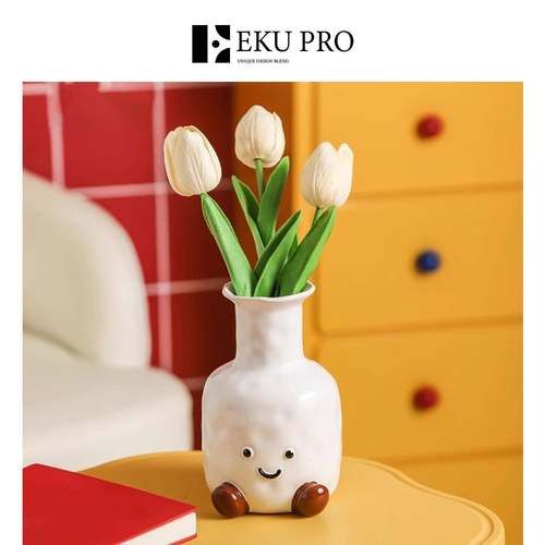 EKU PRO·呆呆·可爱笑脸花瓶创意陶瓷摆件干花水培花器 | Sprout - 图0