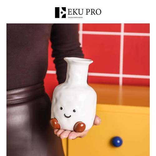 EKU PRO·呆呆·可爱笑脸花瓶创意陶瓷摆件干花水培花器 | Sprout - 图1