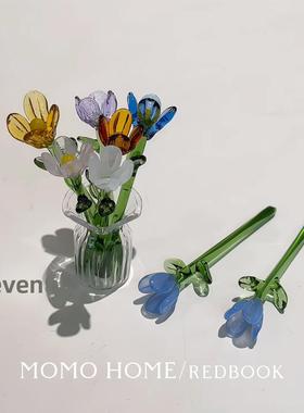 迷你小花瓶摆件彷真郁金香玻璃永生花束摆件家居装饰品桌面摆件女