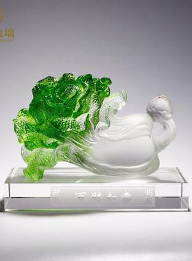 琉璃工艺品玉白菜招财摆件百财如意客厅高档水晶装饰开业乔迁礼物