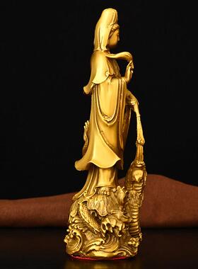 观世音菩萨摆件全铜乘龙骑龙观音水月观音佛像家居客厅佛堂用佛像
