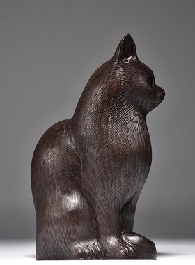 黑檀木雕小猫咪摆件吉祥动物可爱红木家居装N饰实木工艺品开业送