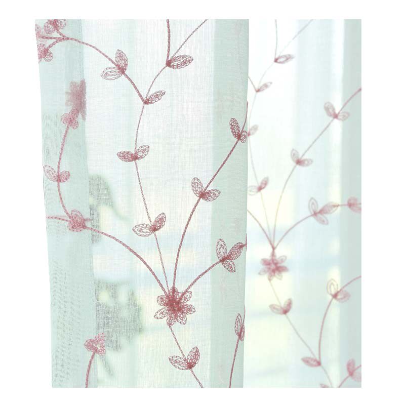 小清新叶子绣花窗纱半遮光窗帘布客厅卧室阳台飘窗成品纱帘定做,淘宝优惠券,粉丝福利购,淘宝优惠卷