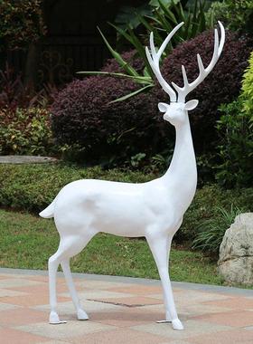 玻璃钢梅花鹿摆件 树脂 仿真户外园林景观雕塑装饰婚庆白色鹿摆件