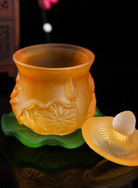 琉璃供水杯供佛杯观音净水杯佛前大悲水供杯莲花水杯家用佛具用品