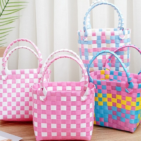 手工编织包伴手礼菜篮子儿童手提包DIY小方包露营野餐篮 - 图1