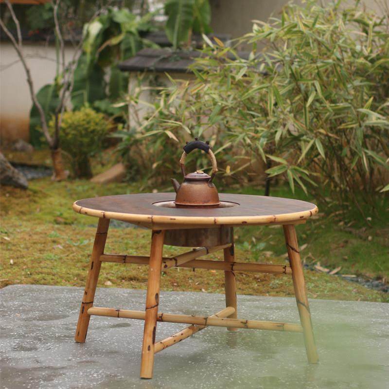 网红煮茶碳炉小圆桌炭炉茶桌围炉煮茶几家用小茶台实木阳台餐椅桌,淘宝优惠券,粉丝福利购,淘宝优惠卷