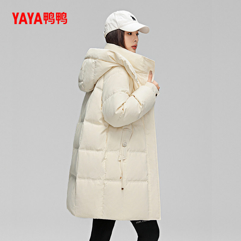 鸭鸭羽绒服女中长款冬季新品时尚百搭连帽鸭绒保暖休闲宽松外套潮