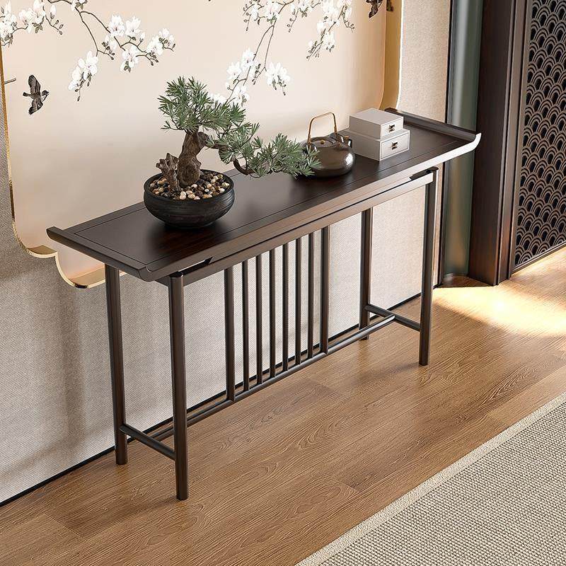 新中式乌金木色玄关桌实木玄关台端景台禅意入户门厅条案供桌家具,淘宝优惠券,粉丝福利购,淘宝优惠卷