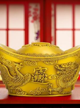 纯黄铜大元宝摆件元宝存钱罐家居饰品客厅卧室龙凤元宝实心小元宝