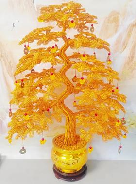 高档工艺礼品摆饰发财树摆件手工编织乔迁新居开 业礼物摇钱树家