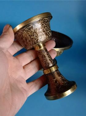 尼泊尔进口紫铜护法杯手工雕花鎏金供佛杯供水杯小号中号大号护法