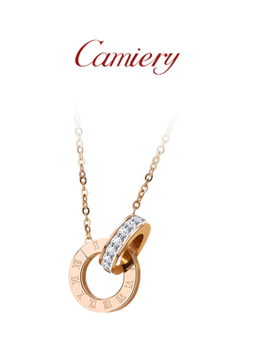 CAMIERY【时尚爆款】LOVE系列环环相扣项链 玫瑰金气质百搭锁骨链
