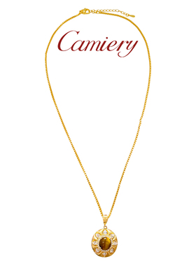 CAMIERY【新店福利】镀24K真金 虎眼石太阳花项链 气质百搭保色