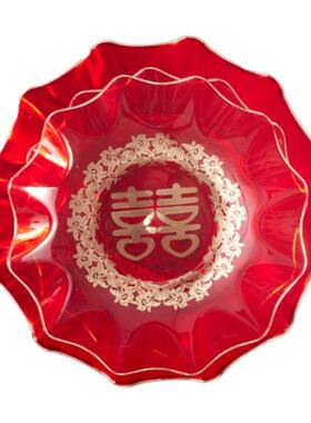 喜庆婚礼中式红色塑料果盘干果喜糖婚庆家用干果盘子结婚宴会专用