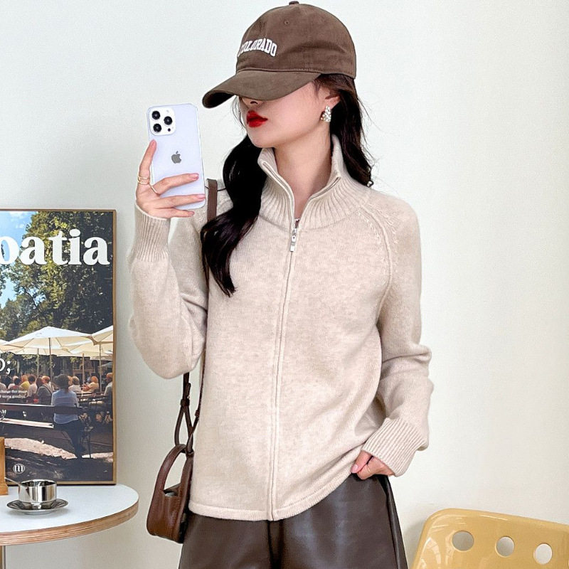 秋冬新款韩版羊绒开衫女半高领宽松百搭针织拉链外套羊绒毛衣,淘宝优惠券,粉丝福利购,淘宝优惠卷