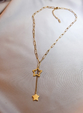 钛钢韩国东大门几何五角星链条项链女不掉色百搭简约流苏锁骨链潮