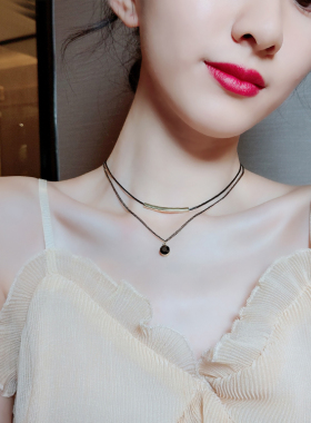 双层锁骨链黑色暗黑系吊坠项链女小众设计感颈带ins冷淡风颈链潮