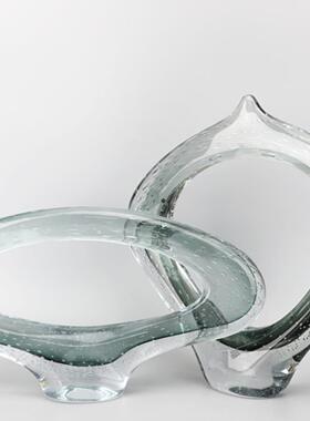 渐变墨绿色琉璃水晶摆件现代简约样板房展厅家居客厅桌面工艺饰品