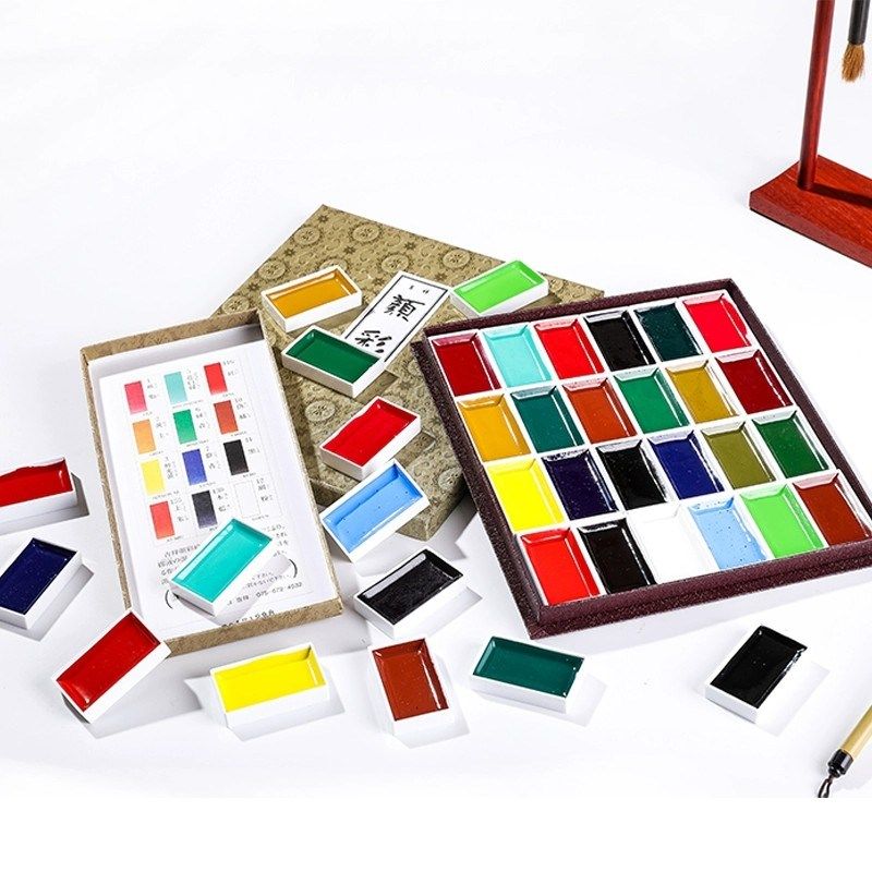吉祥国画颜料12/24/35/48色岩彩专业级专用固体水彩颜料套装美术,淘宝优惠券,粉丝福利购,淘宝优惠卷