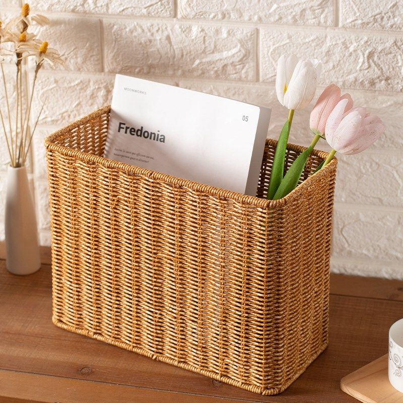 仿藤编织客厅杂志书籍放置整理篮夹缝储物置物筐缝隙收纳筐窄高形,淘宝优惠券,粉丝福利购,淘宝优惠卷