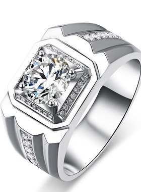 直播货源仿莫桑石男戒欧美霸气方形白锆指环大T气活口方钻男戒