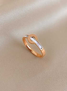 钛钢罗马数字英文k贝壳戒指女 个性食指指环网红ins冷淡风小众素