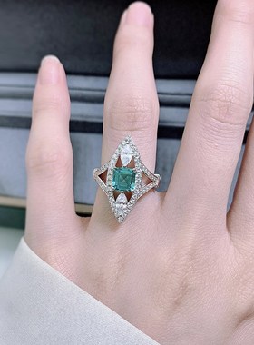 珠宝 2023新款S925银绿碧玺色天然切6*6欧美风Y时尚百搭戒指