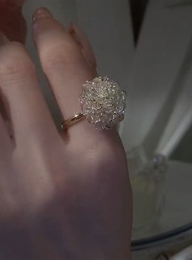 莲花水晶戒e指星光百花开口戒可调节白莲花朵百合花活口戒指轻奢