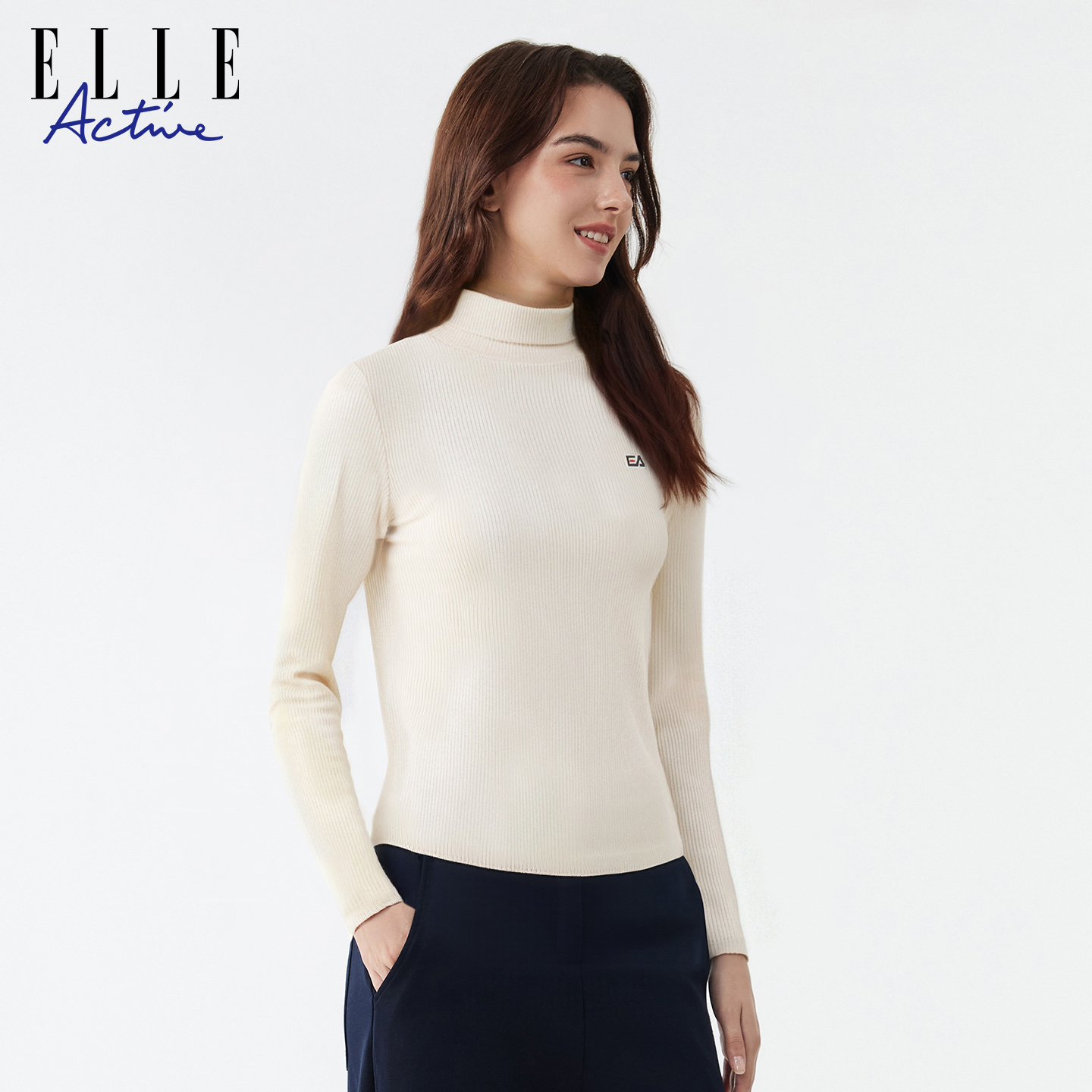 ELLE ACTIVE小高领打底衫25年秋款弹力修身显瘦百搭简约长袖T恤女 - 图0