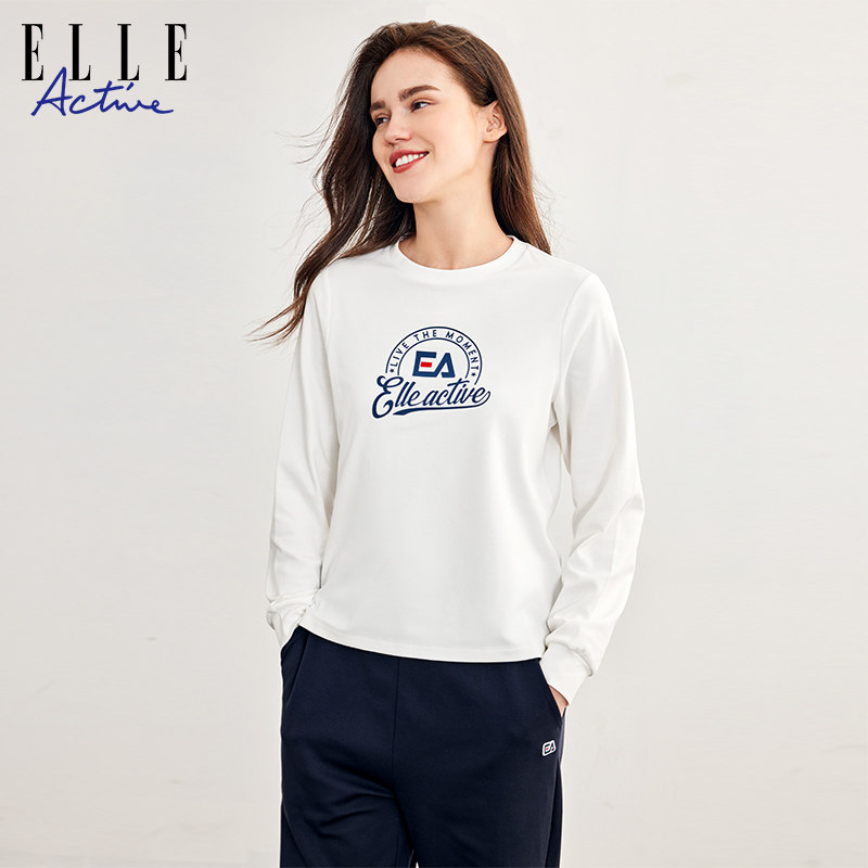 ELLE ACTIVE女装运动T恤休闲圆领印花长袖打底衫户外通勤长袖上衣,淘宝优惠券,粉丝福利购,淘宝优惠卷