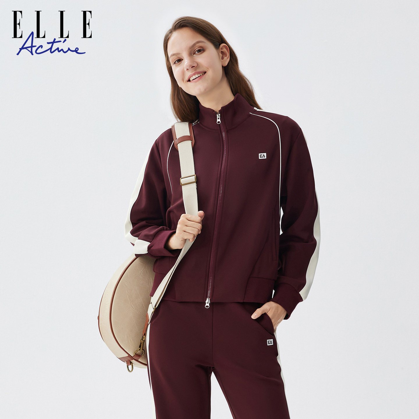 ELLE ACTIVE立领运动外套25年秋款舒适透气休闲简约连肩撞色上衣,淘宝优惠券,粉丝福利购,淘宝优惠卷