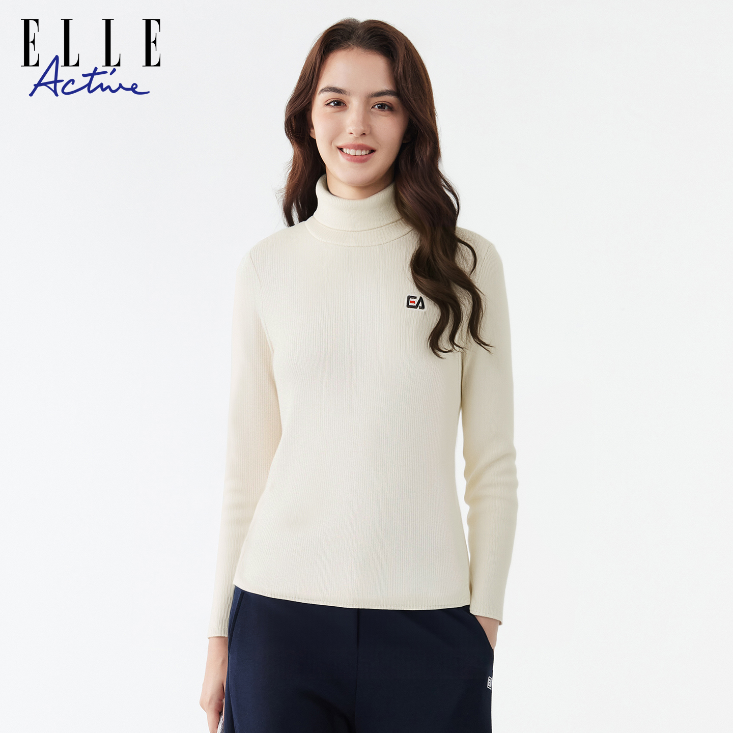 ELLE ACTIVE小高领打底衫25年秋款弹力修身显瘦百搭简约长袖T恤女 - 图2