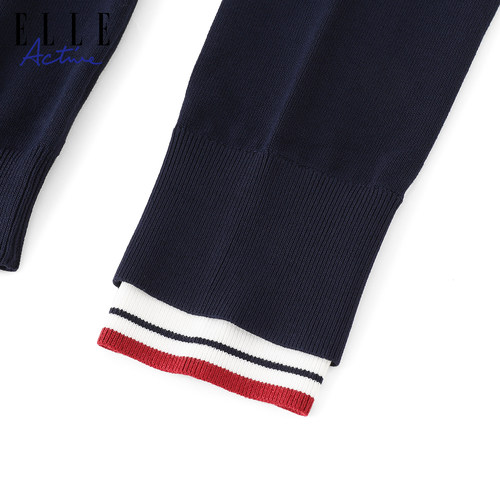 ELLE ACTIVE圆领撞色条纹针织衫25年秋款套头毛衣休闲长袖上衣女 - 图3