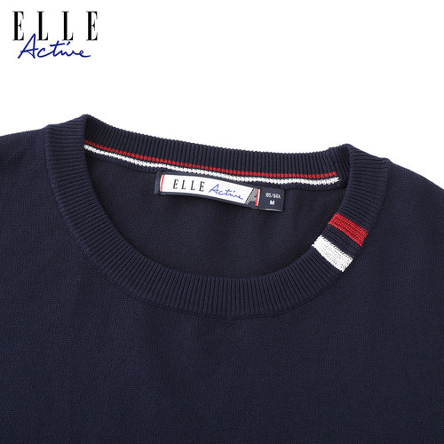 ELLE ACTIVE圆领撞色条纹针织衫25年秋款套头毛衣休闲长袖上衣女 - 图2