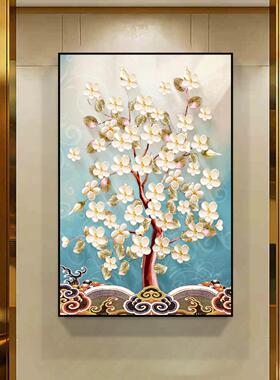 摇钱树装饰画竖版发财树挂画欧式走廊过道壁画进门玄关画招财风水