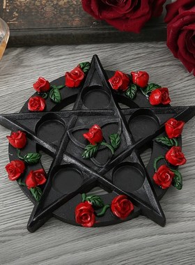 复古烛台五芒星烛台塔罗装饰品五芒星烛盘茶烛底座树脂工艺品