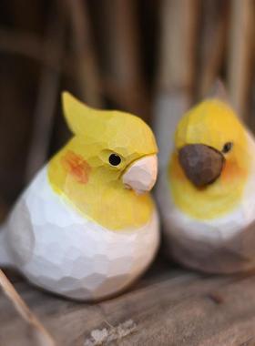 鹿妖商店 肥啾木雕小鸟 凤头 玄凤鹦鹉 纯手工 实木摆件 小胖鸟