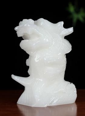 天然白玉鳌鱼摆件黄玉占鳌头龙头鱼鸱吻螭吻办公室家居风水装饰