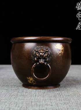 黄铜缸摆件 铜烟缸 缸 全铜水缸 狮头缸 铜聚宝盆缸家居风水